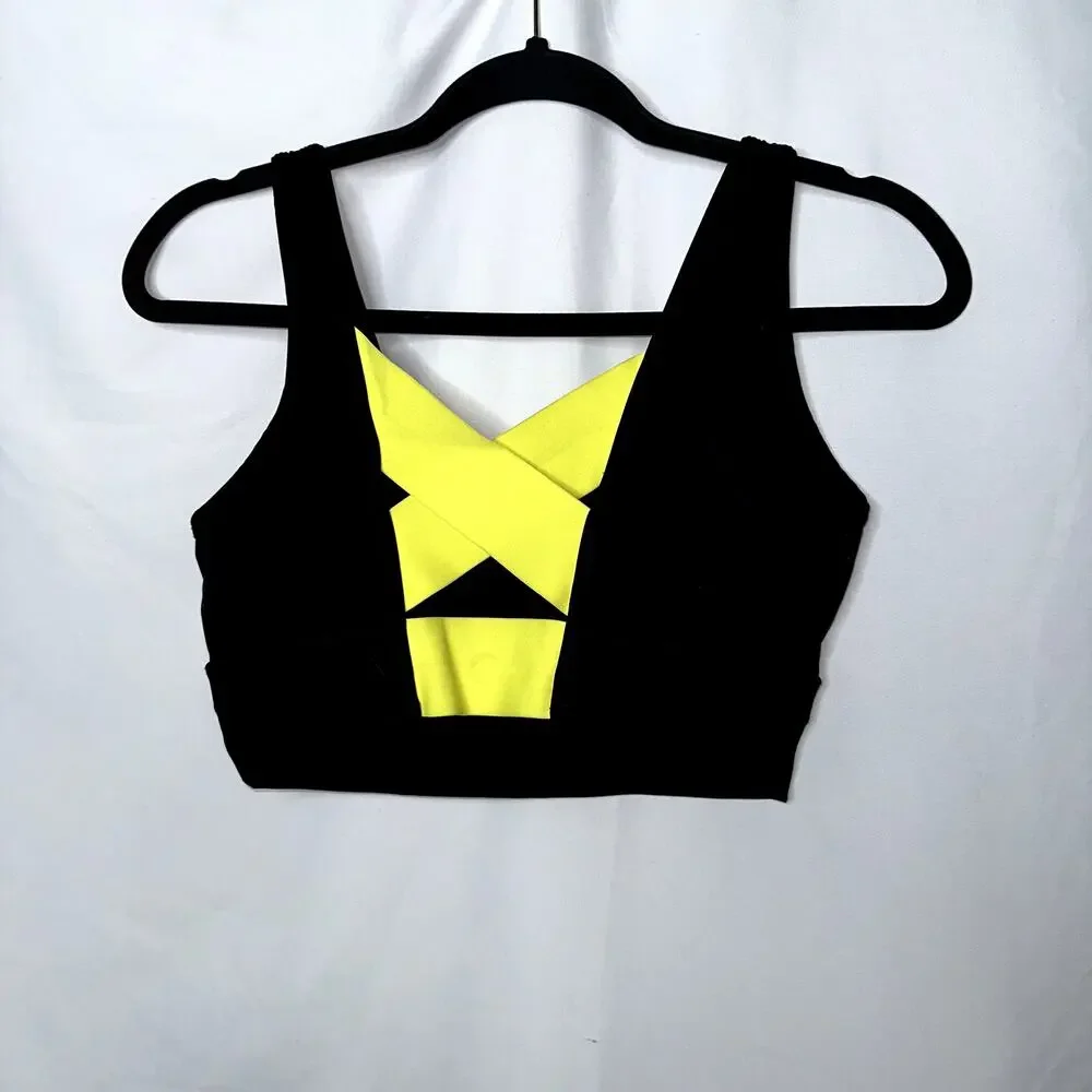 Zyia Active Women's Size Small Black Yellow Criss Cross Sports Bra